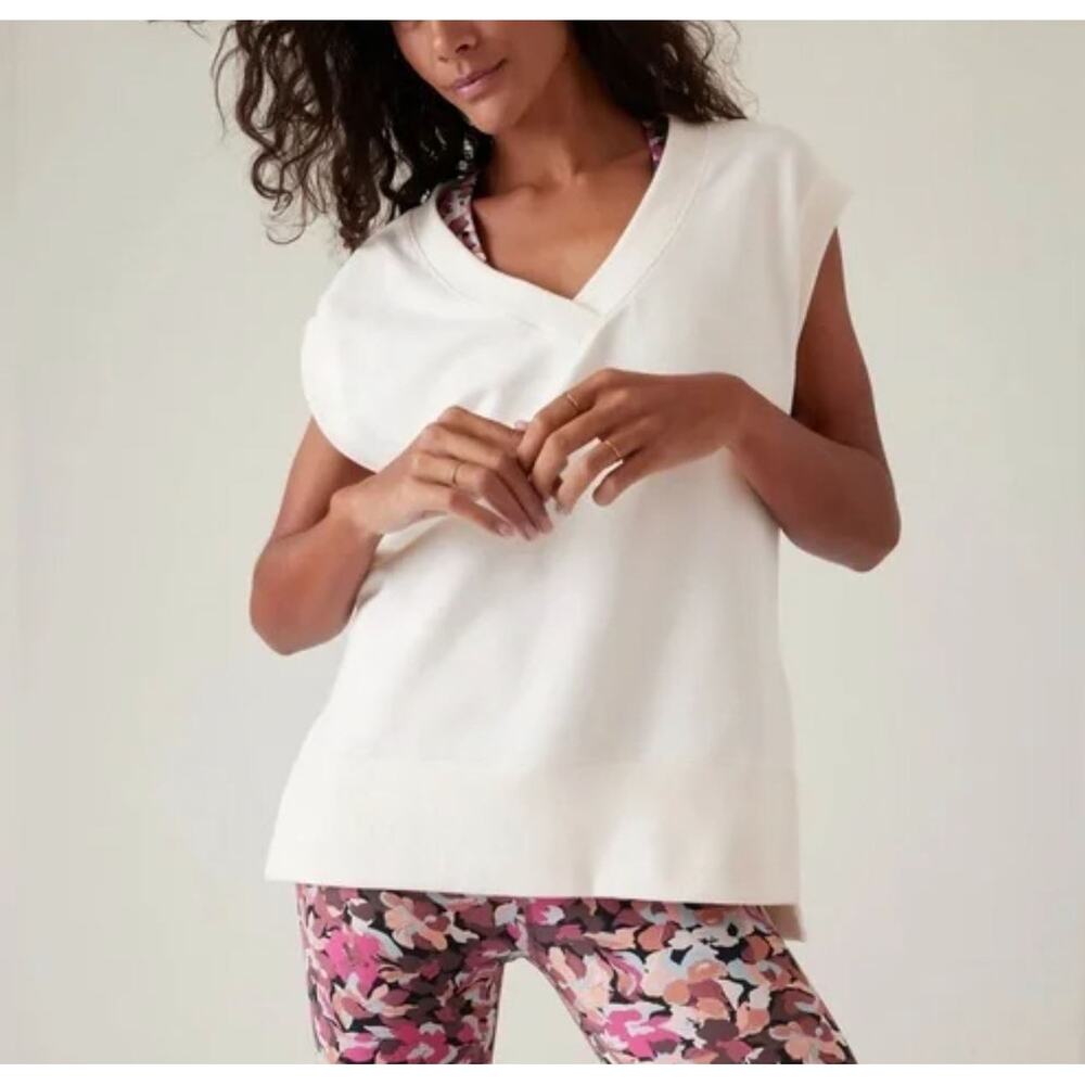 Athleta Retroterry V-Neck Sweatshirt Tee Size Large